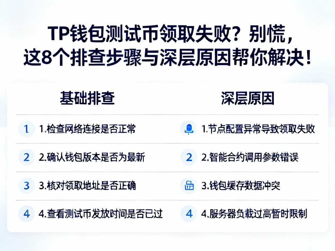 TP钱包测试币领取失败？别慌，这8个排查步骤与深层原因帮你解决！